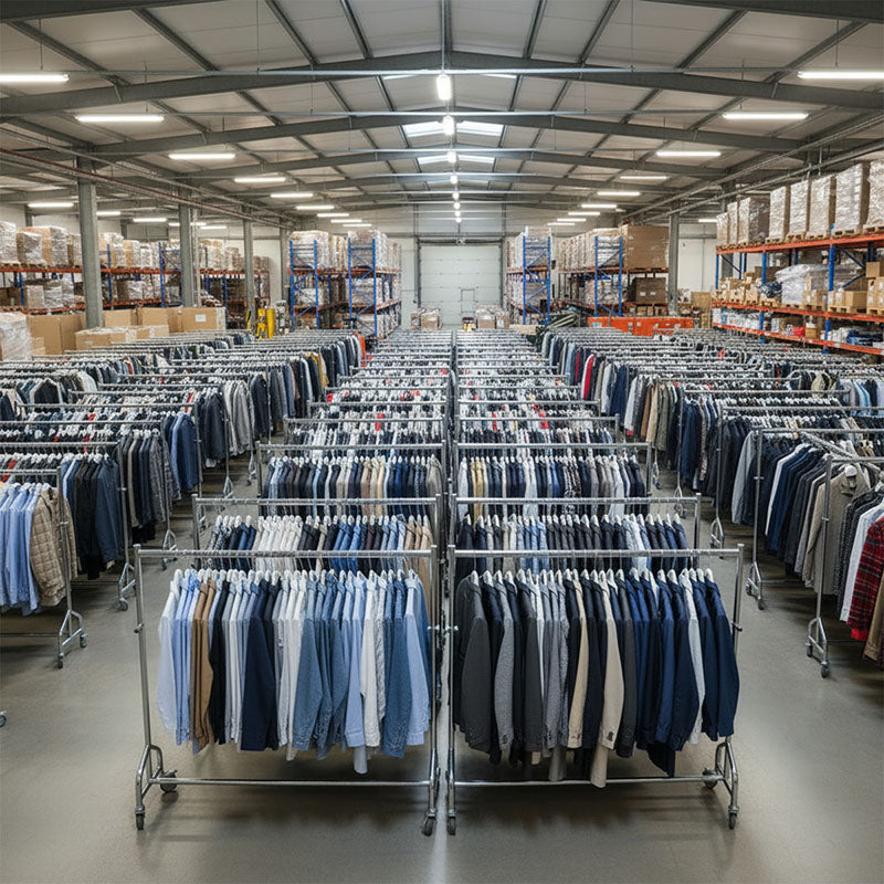 Kledingmagazijn met kleding op transportrek HO-006